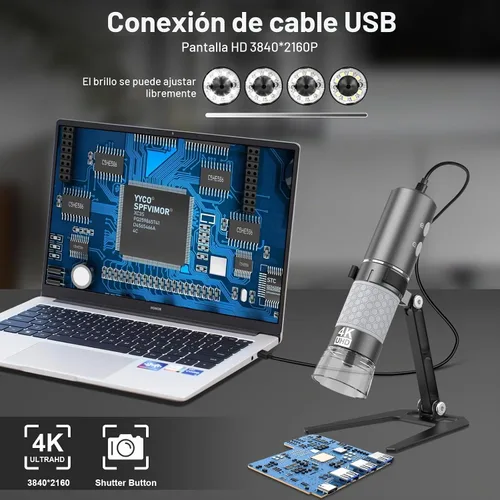 Vista 3 de Cámara de Microscopio Digital Inalámbrico Wi-Fi 4K HD Magnificador, Compatible con iPhone, iPad, Teléfonos Android y PC