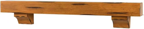Vista 8 de MANTELSDIRECT Breckenridge - Estante de chimenea de 48 pulgadas con ménsulas - Estante rústico flotante para chimenea - Rubio - Estante de madera
