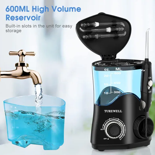 Vista 6 de TUREWELL FC162 Irrigador dental de agua para dientes/frenos, 10 niveles de presión, 8 puntas de chorro de agua para la familia, irrigador dental