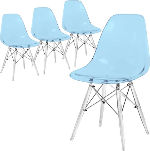 Vista 12 de LeisureMod Cresco - Silla de comedor moldeada moderna con base Eiffel cromada y patas de soporte acrílicas en forma de X, silla auxiliar ergonómica