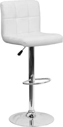 Vista 8 de Flash Furniture Alexandra - Juego de 2 taburetes de bar de vinilo acolchado blanco contemporáneo con base cromada