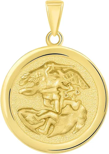 Vista 2 de Colgante redondo de oro amarillo de 14 quilates con cadena de eslabones de San Miguel Arcángel