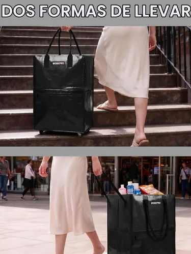 Vista 7 de WORKPRO Bolsa de comestibles mediana con ruedas, bolsa de compras de 18 galones con 4 ruedas