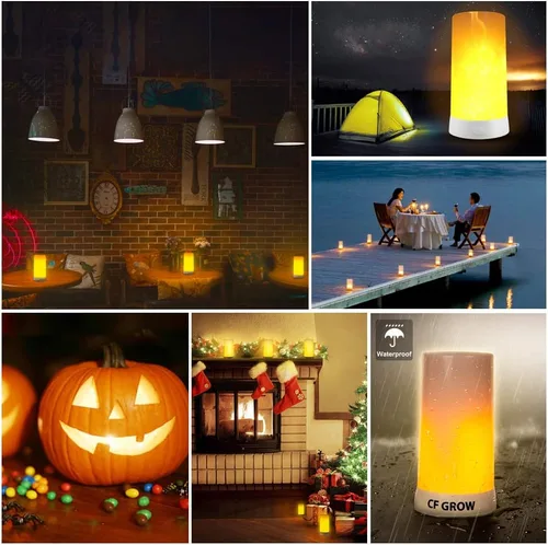 Vista 4 de Luz LED con efecto de llama, recargable por USB, impermeable, regulable, 4 modos, linterna con efecto de detección de gravedad y base magnética