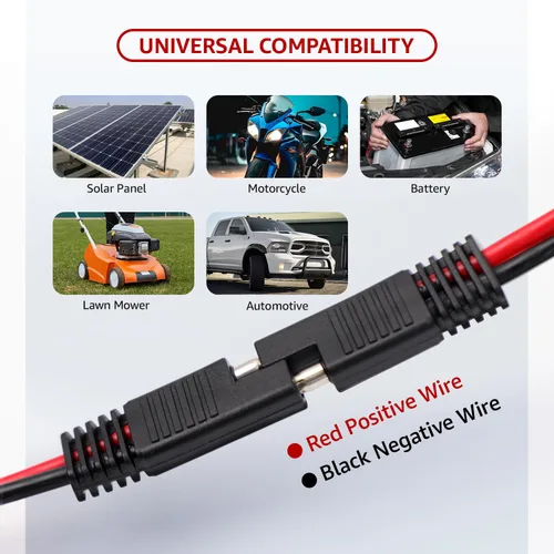 Vista 4 de MADCATZ Cable de extensión de conector SAE de 2 pines de 10 pies y 14 AWG, enchufe de desconexión rápida para automóviles, panel solar, batería