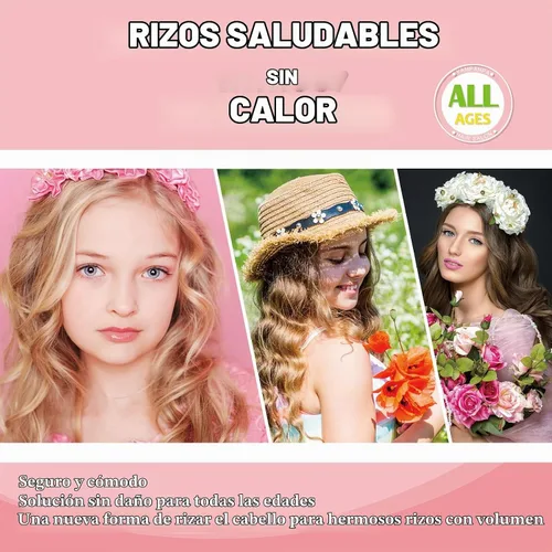 Vista 4 de Rizos sin Calor con Diadema para la Noche, 70'' Rizadores de Cabello sin Calor para Cabello Mediano a Largo, Negro