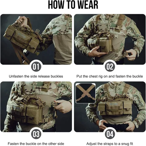 Vista 8 de ONETIGRIS Chest Rig, Dangler Pouch for Hunting Shooting Hiking MOLLE Chest Rigs Tactical Chest Rig with Utility Admin Pouch