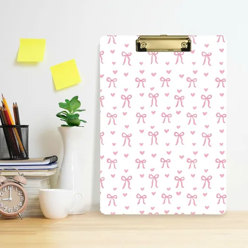Vista 6 de Gredecor Portapapeles de lazo de lazo rosa estético para oficina, escuela, enfermería, acrílico para letras A4 estándar, 9 x 12.5 pulgadas, con clip