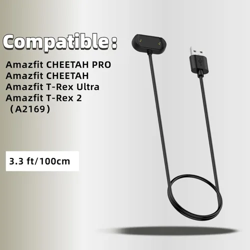 Vista 2 de Cargador para Amazfit Cheetah/Cheetah Pro, compatible con Amazfit T-Rex Ultra/T-Rex 2 (A2169), cable de carga USB A de 3.3 pies/3.3 ft