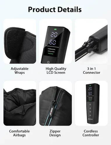 Vista 9 de Masajeador de piernas inalámbrico CINCOM, compresión de aire para dolor y circulación 3 massage modes, 10 intensities, 5 timers, Rechargeable
