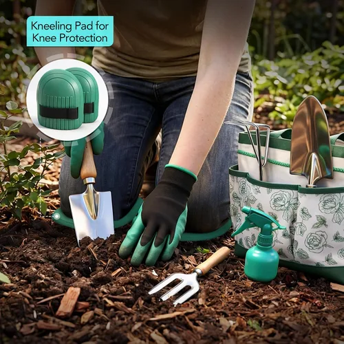 Vista 4 de Bluemars Kit de herramientas de mano de jardinería, 14 piezas, juego de herramientas de jardín de acero inoxidable resistente con bolsa de jardín