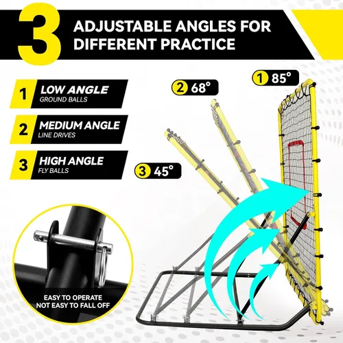Vista 2 de Rebotador de béisbol de 48 x 52 pulgadas, anti-UV, 3 ángulos ajustables, voleibol, softbol, fútbol, rugby, béisbol, rebote, red estable, fácil