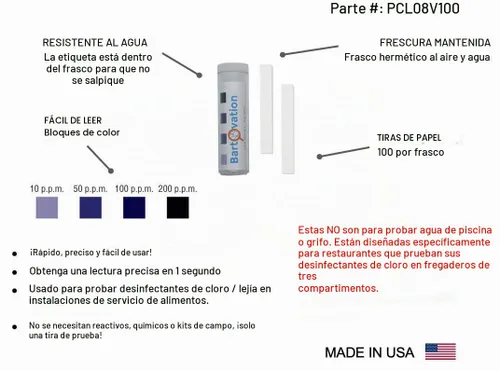 Vista 2 de Bartovation 100 tiras de papel para prueba de cloro, evaluación de la potencia desinfectante, 10 - 200 ppm