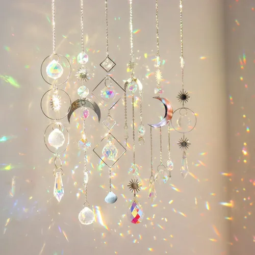 Vista 13 de 6 Piezas de Atrapasueños de Cristales Coloridos con Colgante de Cadena, Bolas de Cristal para Ventana, Hogar, Jardín, Decoración para Navidad, Día