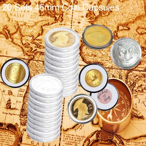 Vista 5 de 20 cápsulas de monedas de 1.81 pulgadas con 6 tamaños de juntas de espuma para colección de monedas, monedas de plata americana Eagle Liberty, medio