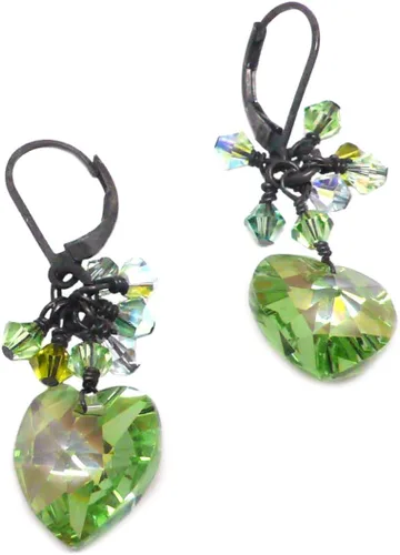 Vista 2 de 14x14mm Crystal Heart Spring Green Cluster Drop Earrings Gold-Filled or Sterling