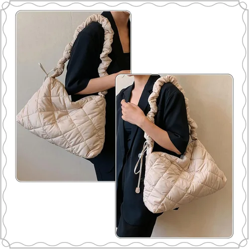 Vista 3 de Ovida Bolso grande para mujer, acolchado, de algodón, acolchado, para el hombro, para invierno, cálido, ligero, con cremallera