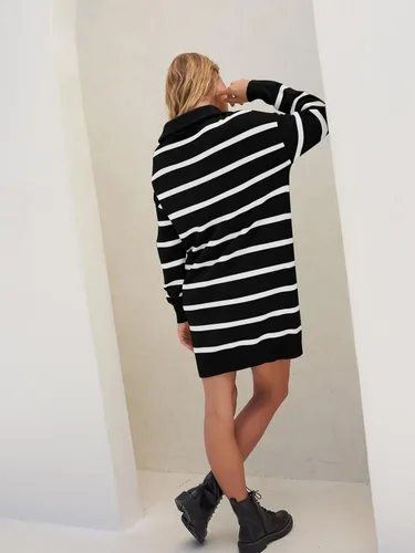 Vista 3 de MEROKEETY Vestido tipo suéter a rayas con media cremallera para mujer, manga larga, para otoño e invierno