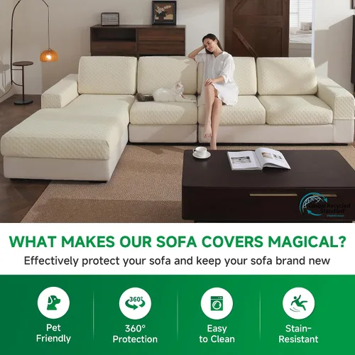 Vista 4 de OHSIO Funda para sofá, funda elástica para sofá, fundas lavables para cojín de asiento suave, funda seccional para sofá en forma de L, protector