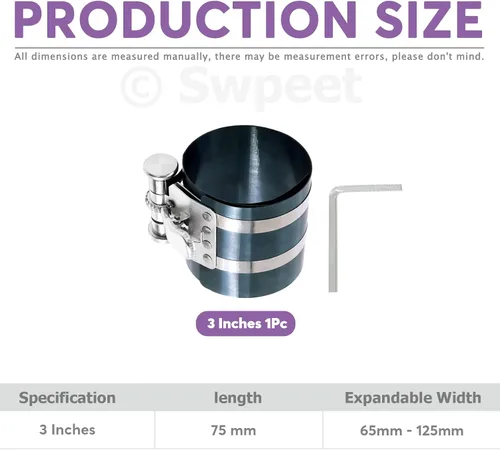 Vista 2 de Swpeet 4 unidades de compresor de anillo de pistón de 3 pulgadas y herramienta de instalación de pistón ajustable, alicates de extracción con llave