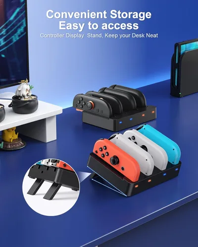 Vista 4 de Controller Charger for Nintendo Switch 2 2025 and Switch 1, Horizontal Charging Dock Station for Joy con and for Joycon 2 Accessories with Foldable