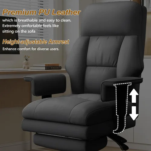Vista 4 de Silla de oficina ejecutiva con ruedas, sillas de escritorio ergonómicas de piel sintética con reposapiés, respaldo alto, sillas
