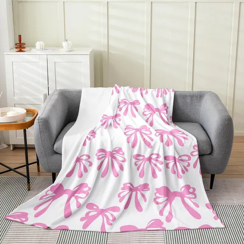 Vista 19 de Erosebridal Manta de franela con nudo de lazo para niñas, 40 x 50 pulgadas, diseño de rayas de diamante, para sofá cama y cama de vellón para niños