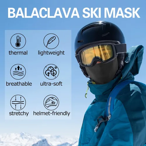 Vista 2 de Oliumt Pasamontañas máscara de esquí cálida transpirable y ligera máscara facial de invierno de vellón de cobertura completa para hombres y mujeres