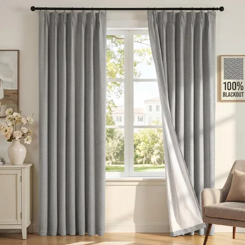 Vista 22 de H.VERSAILTEX Cortinas 100% de opacidad para dormitorio, cortinas plisadas para sala de estar, cortinas opacas con aislamiento térmico entrenadas