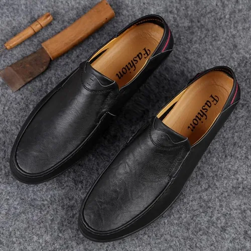 Vista 4 de LUODENGLANG Mocasines de cuero genuino de alta calidad para hombre zapatos casuales sin cordones mocasines para conducir mocasines ligeros