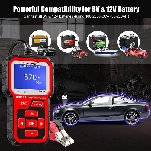 Vista 6 de Probador de batería de coche KW681 6V 12V + escáner KW850 OBD2