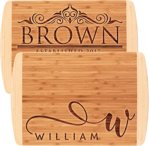 Vista 5 de Tabla de cortar personalizada, 11 diseños, 13 x 11, elegante tabla de cortar de bambú, regalos de boda para parejas, regalos de inauguración