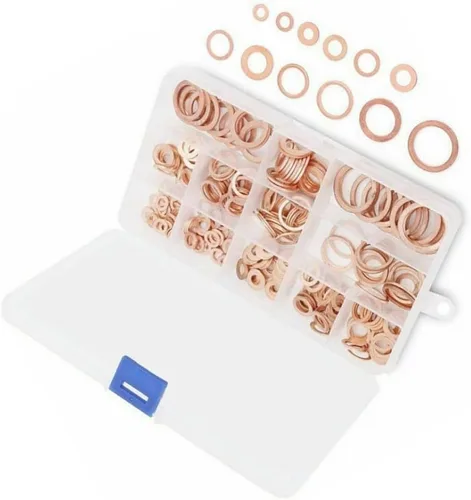 Vista 9 de for Solid Copper Gasket Set 15 Sizes Oil Pan Seal for Solid Copper 150 pieces, 15 metric sizes M5- for m22, organized plastic case, easy storage