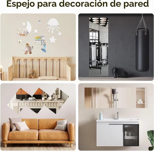 Vista 5 de Hojas de espejo flexibles de acrílico de 8 x 6 pulgadas, paquete de 10 azulejos de espejo autoadhesivos cuadrados cortables para pared, calcomanías