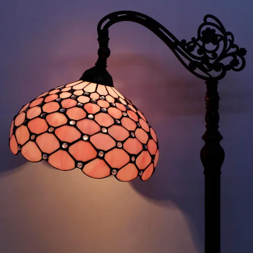 Vista 7 de WERFACTORY Tiffany - Lámpara de pie con cuentas de perlas de color rosa, 12 x 18 x 64 pulgadas, cuello de cisne ajustable, luz de lectura