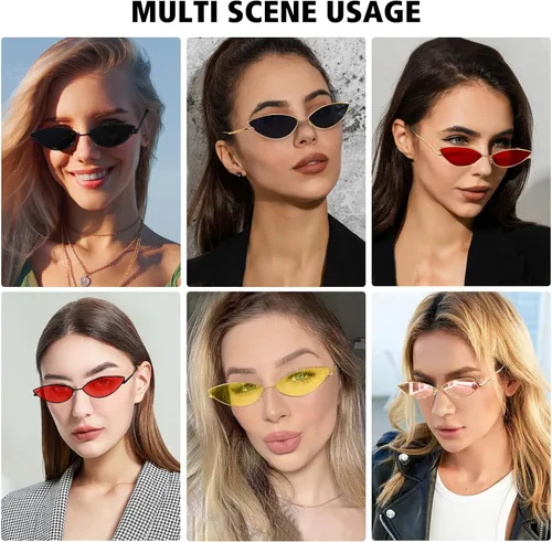 Vista 2 de MEETSUN Gafas de sol retro vintage ojo de gato para mujeres hombres estrechos pequeños anteojos ovalados forma pétalos diseño de templo curvado