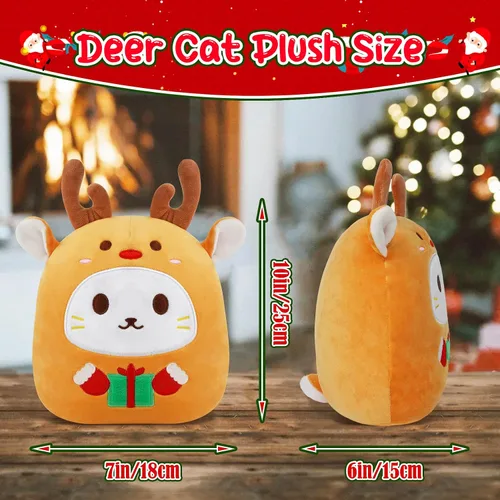 Vista 2 de Peluche de reno de Navidad, almohada de reno de 10 pulgadas, lindo juguete de peluche suave, animales de peluche de Navidad para niños, niñas y niños