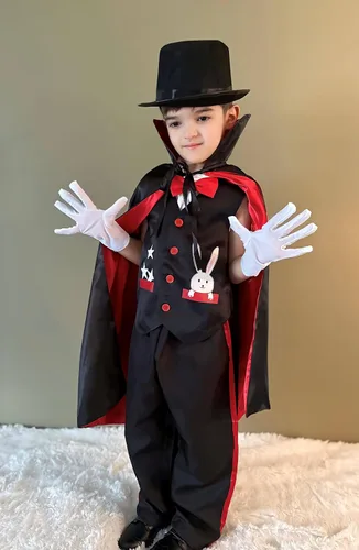 Vista 7 de ReliBeauty Disfraz de mago para niños con sombrero y guantes