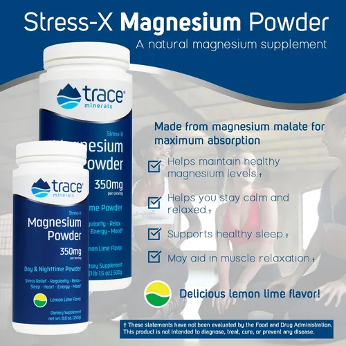 Vista 3 de Trace Minerals Polvo de magnesio Stress-X Alivio del estrés, regularidad, relajación, sueño, energía, alivio muscular Sin OGM, sin gluten