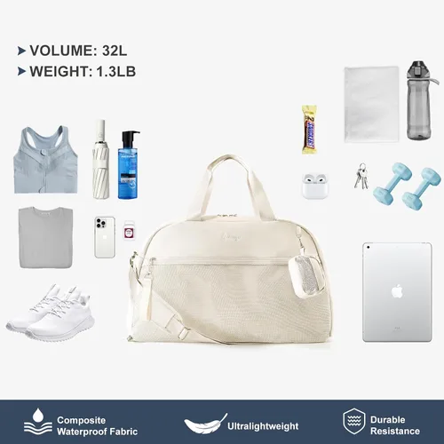 Vista 7 de Bolsa de gimnasio para mujer, bolsa deportiva para hombres con compartimento para zapatos, bolsas de viaje con bolsillo húmedo, escuela, yoga