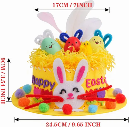 Vista 5 de Kit de sombrero de Pascua para niños, kit de manualidades de huevos de conejito de Pascua Amarillo