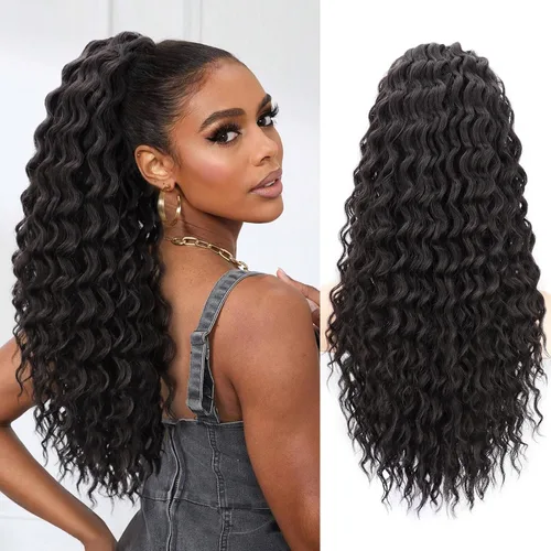 Vista 26 de FREEMEIGE Extensión de cola de caballo, cola de caballo rizada ondulada de 8 pulgadas para mujeres negras, corto, suave, natural, sintético, grueso