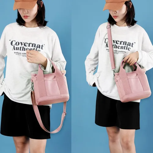 Vista 2 de Pequeña bolsa cruzada de lona con múltiples bolsillos, mini bolso casual para mujer