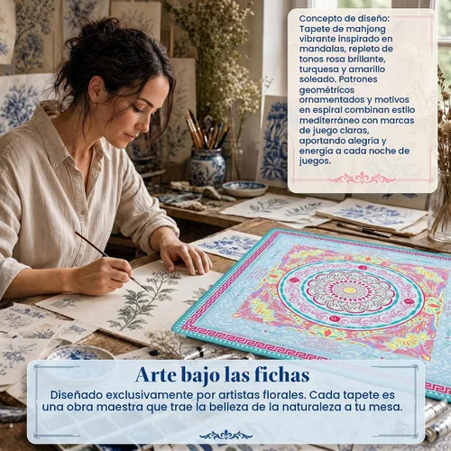 Vista 9 de American Mahjong Mat and Racks Set: 31.5" x 31.5" Neopreno impermeable Mandala Boho