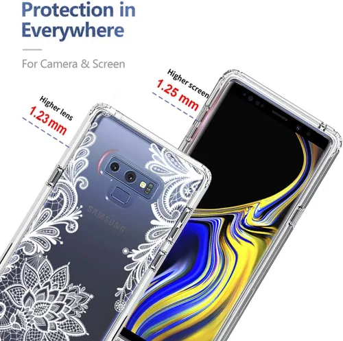Vista 2 de Funda para Galaxy Note 9, Samsung Note 9 N960U con protector de pantalla de vidrio templado, patrón de mandala transparente, funda protectora