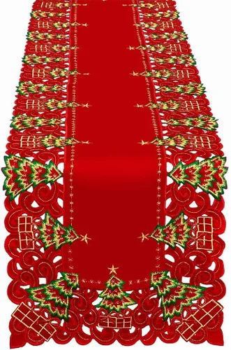 Vista 6 de Grelucgo Juego de 4 manteles individuales bordados con árbol de acebo de Navidad, rectangular, 12 x 18 pulgadas