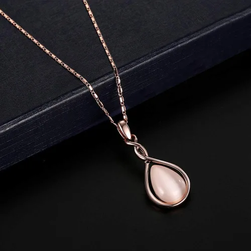 Vista 3 de Rose Gold Jewelry Sets for Women Pink Teardrop Pendant Necklace and Earring Set Embellished with Opal Fashion Wedding Jewelry Gift for Brides and