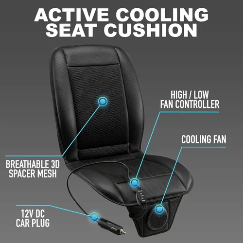 Vista 5 de ZONETECH Cojín de enfriamiento para asiento de auto 12V negro, temperatura ajustable, cómodo cubreasiento de auto