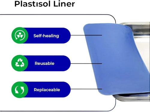 Vista 2 de Sartén de disección 365 de acero inoxidable con almohadilla de plastisol azul de 13 x 9 x 2 pulgadas, bandeja de disección reutilizable duradera