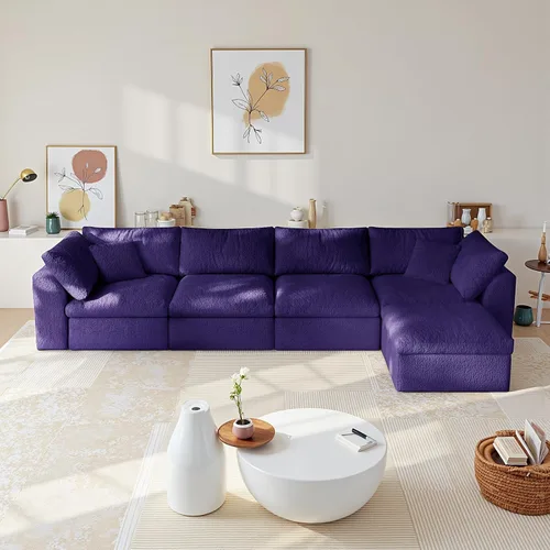 Vista 16 de Sofá modular de nube sin hueso de 108 pulgadas con asiento profundo para sala de estar, sofá en forma de L con otomana, tela de copo de nieve y Negro